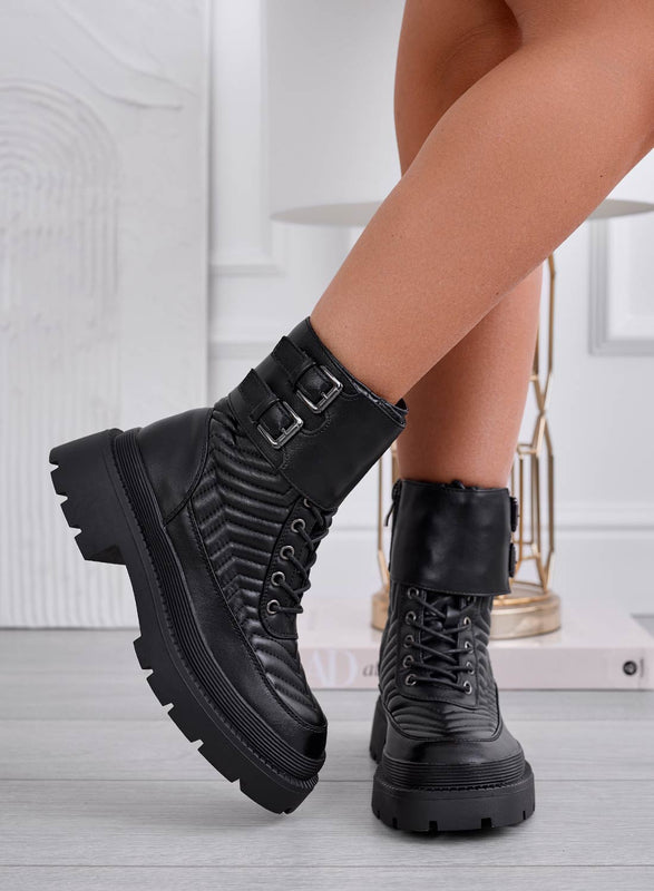 YANIRA - Black ankle boots with buckles