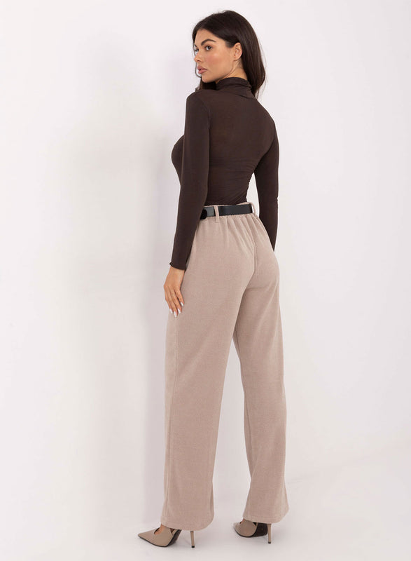 High-Waisted Soft Beige Trousers with Belt