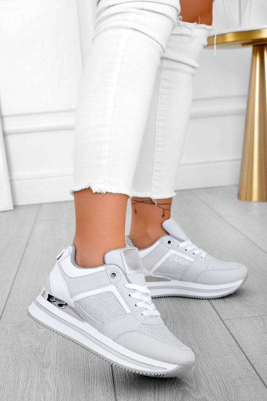 CRISTY - Silver sneakers with laminated inserts