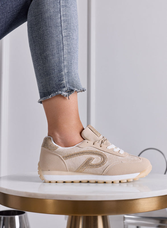 HONEY - Sneakers Donna beige Scamosciate con glitter oro