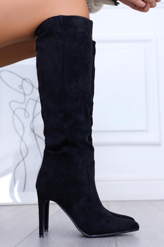 GEFFREY - Black suede boots with high stiletto heels