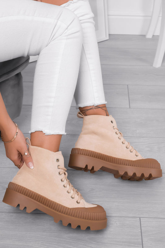 ROMINA - Beige suede sneakers with rubber sole