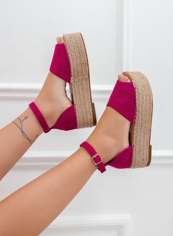 LICIA - Espadrillas fuxia Alexoo scamosciate con zeppa e cinturino