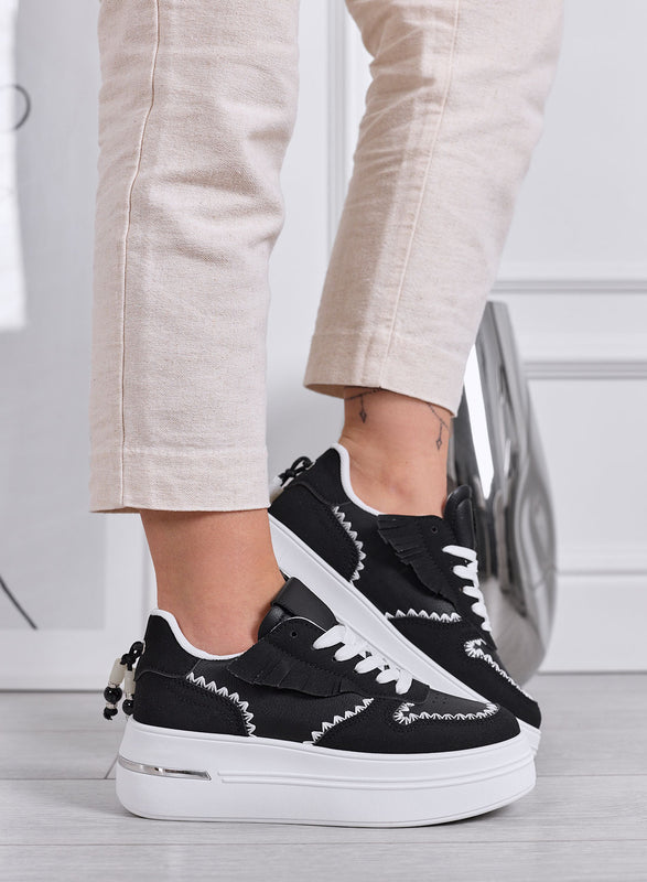 VERONICA - Sneakers nere Platform con Cuciture a Contrasto bianche