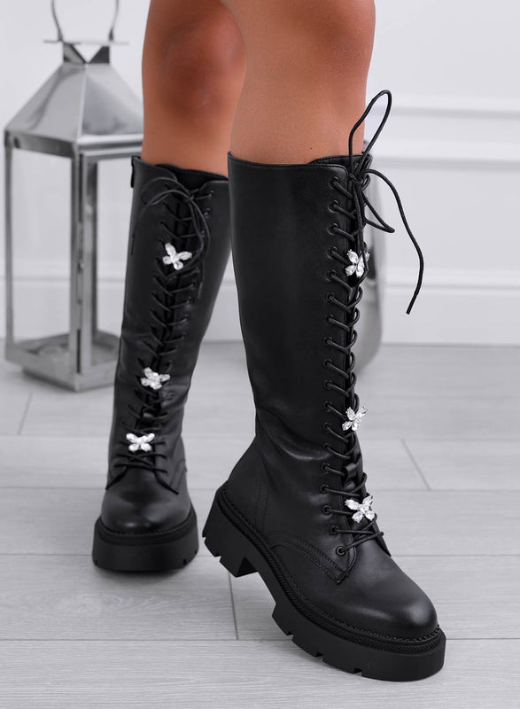 SANDY - Black ankle boots with butterfly jewel application