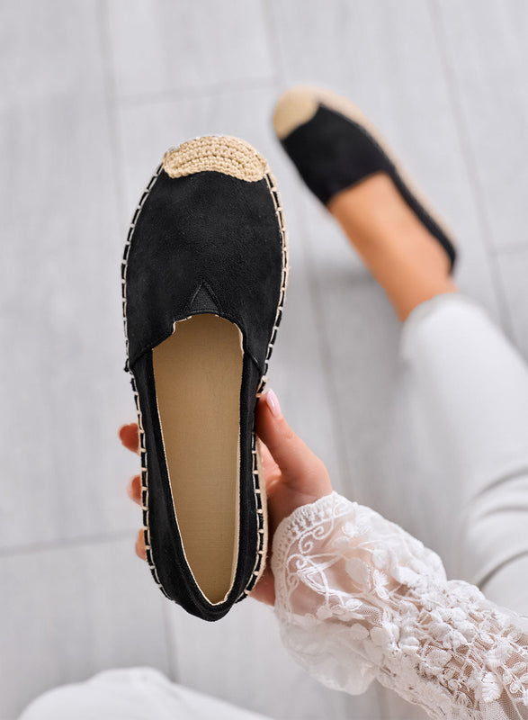SAWANA - Black platform espadrilles in faux suede with jute toe