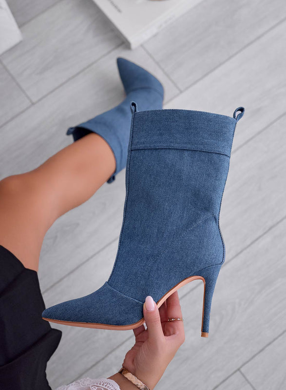 Bottines en jean bleu à talons hauts