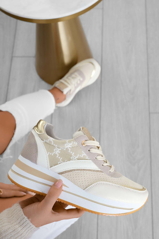 JANELLE - Patterned beige sneakers