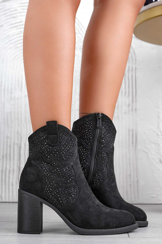 CARINA - Black ankle boots with rhinestones