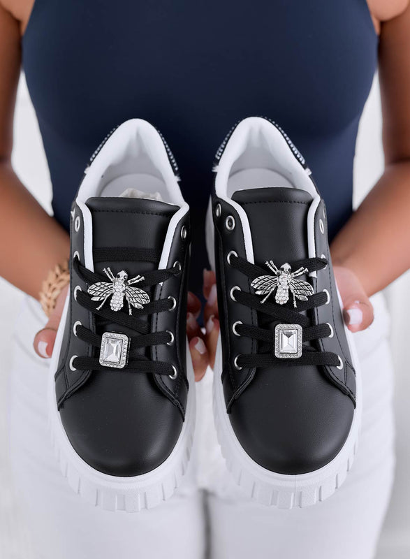 LIDIA - Black sneakers with gold jewel bee application