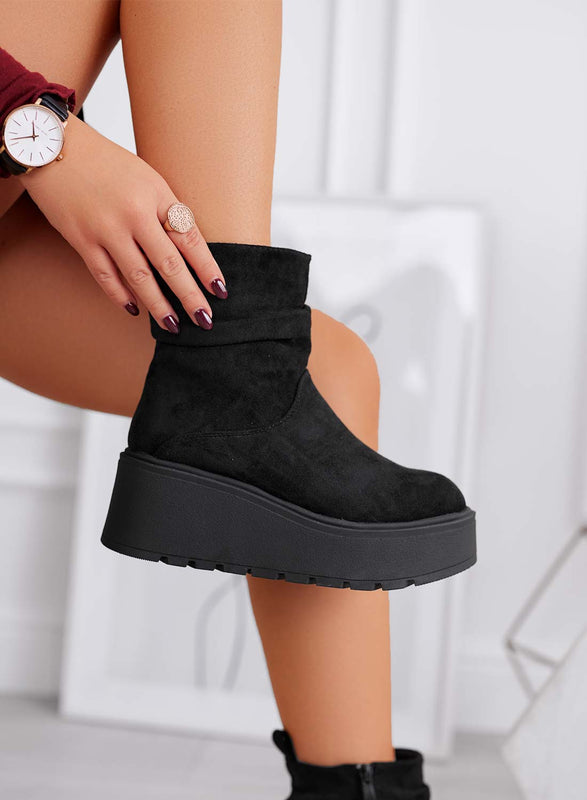 MIEL black suede ankle boots with wedge heel