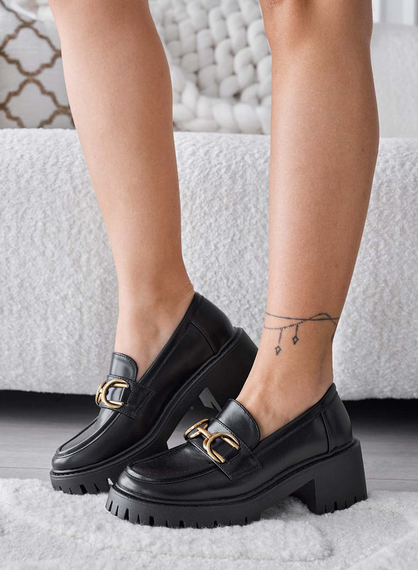 LIFE - Black platform loafers with gold buckle