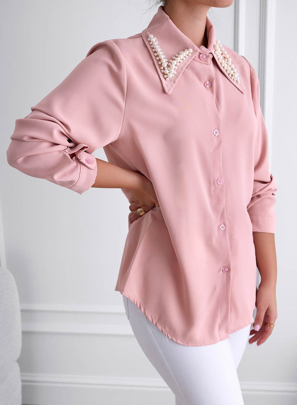 Pink shirt with embellished collar