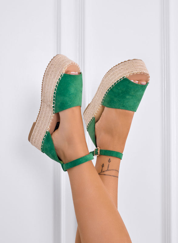 LICIA - Green espadrilles with wedge and strap