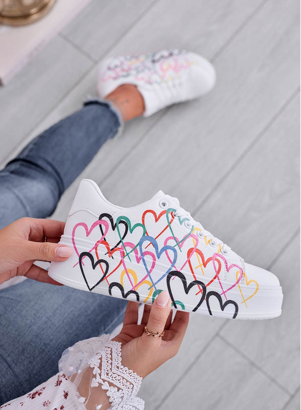 SHEBA - White sneakers with multicolor heart pattern