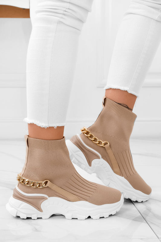 LUCY - Beige sneakers with golden chain