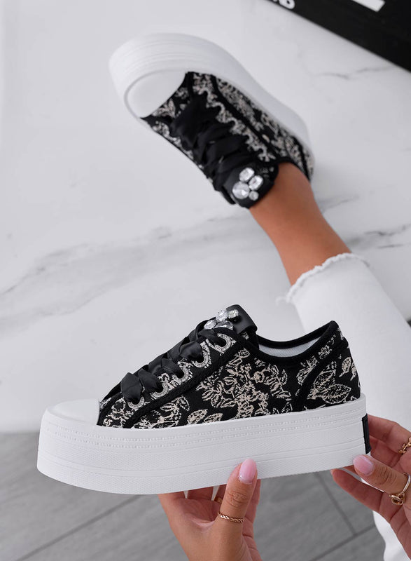 INGRID - Black sneakers with rhinestones and high sole