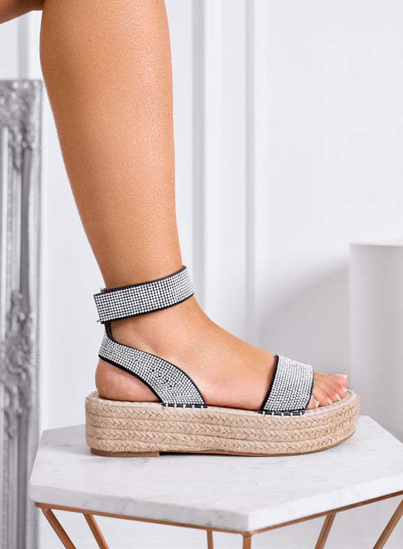 VEGAS - Black jeweled espadrille sandals Alexoo