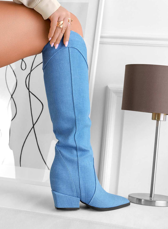 LINZI - Stivali camperos blu jeans con zeppa interna