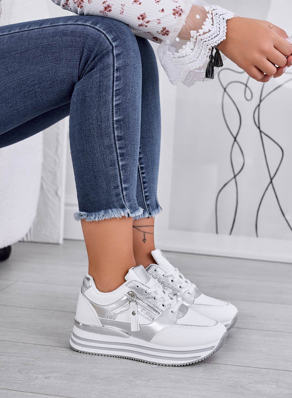 JANNY - Sneakers bianche con inserti laminati argento