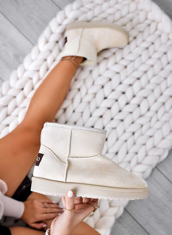 LOGAN - Beige ankle boots padded with faux fur