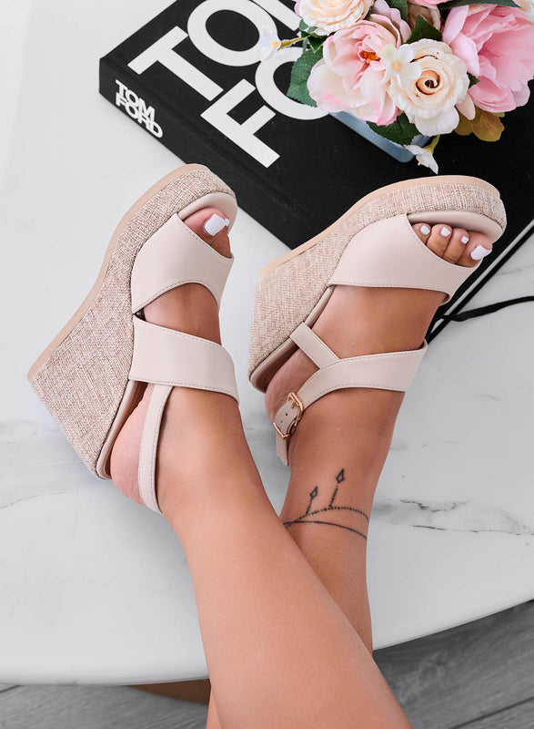 DEVON - Beige Jute Wedge Sandals