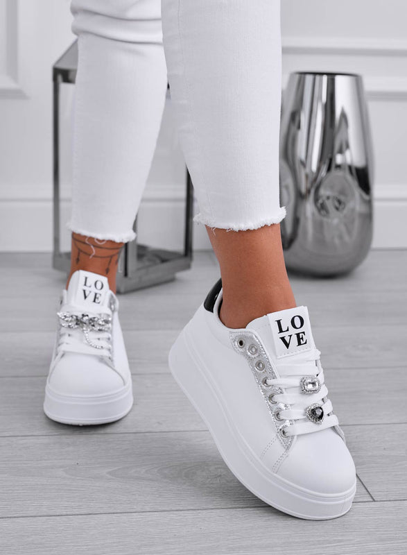 CELY - White jewel sneakers with black dragonfly