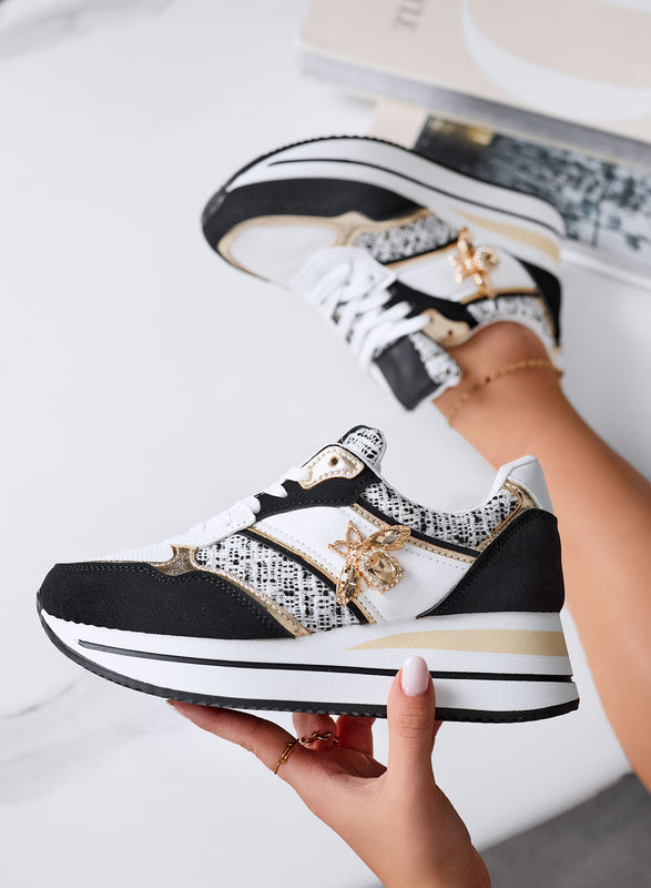 CARMEN - Black sneakers with gold jewel bee detail