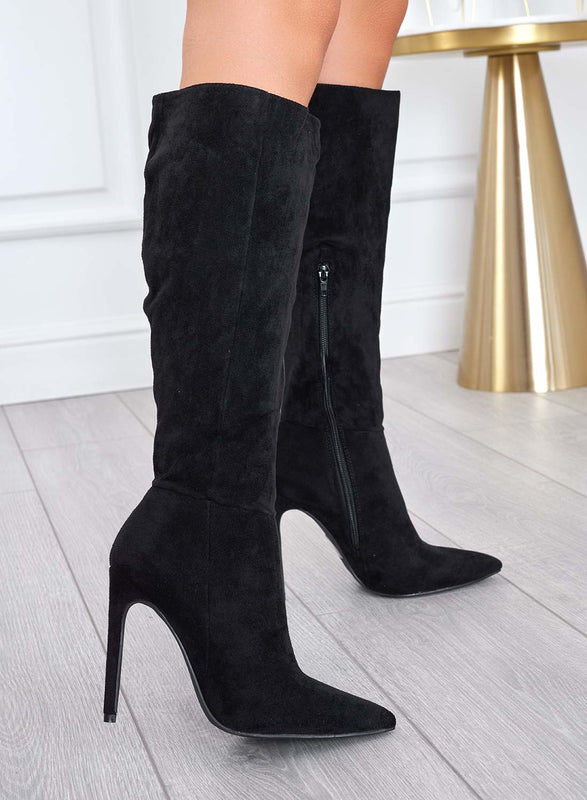 GIORGIANA - Black suede boots with high stiletto heels