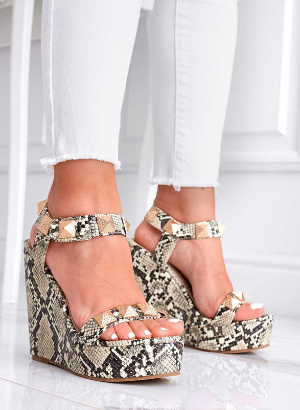 TECNA - Alexoo python sandals with wedge and gold studs