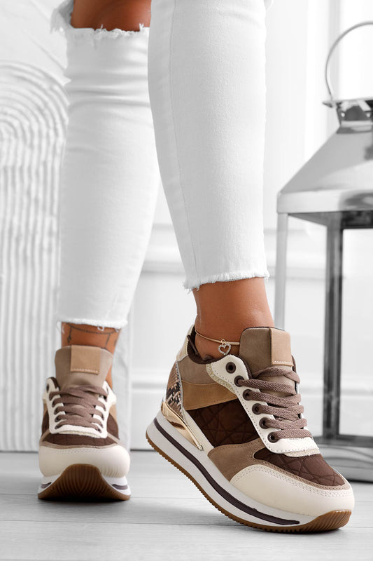 BENEDETTA - Brown sneakers with python inserts and internal wedge