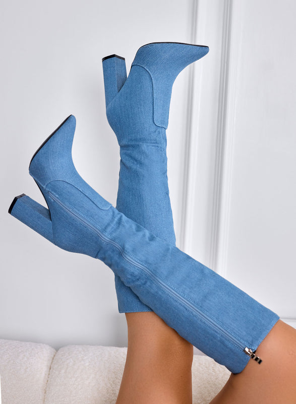 MINERVA - Botas azul vaquero con tacón cómodo