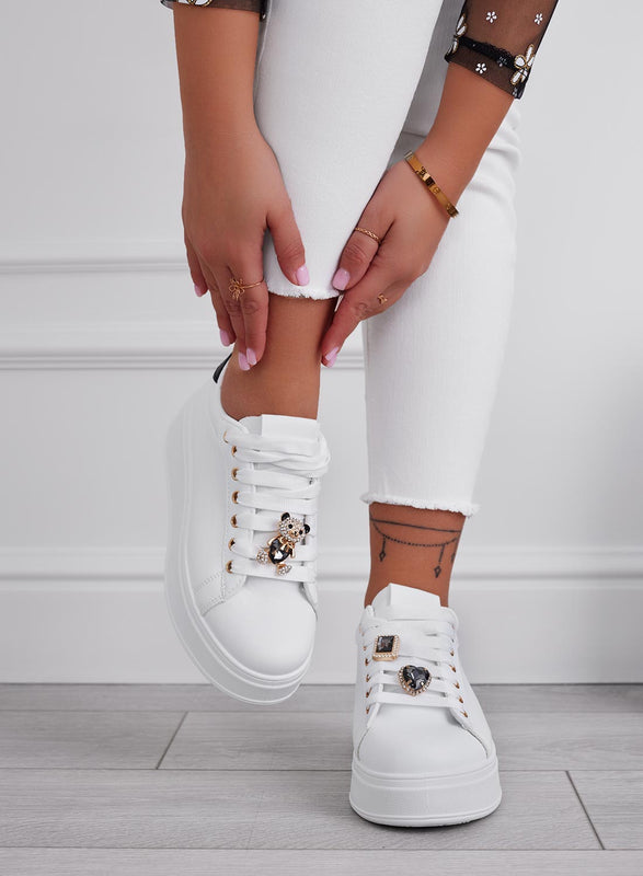 RORY - White sneakers with black back and jewel bear