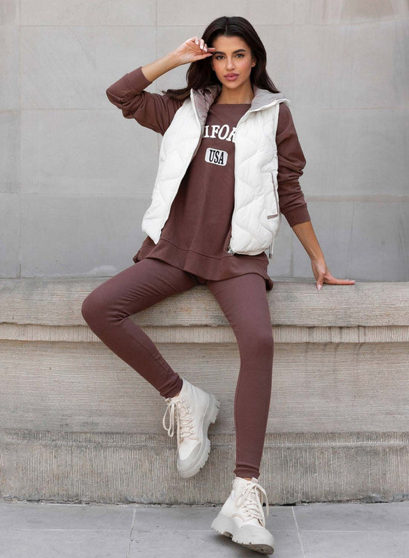 Ensemble deux pièces couleur boue avec leggings et maxi pull California