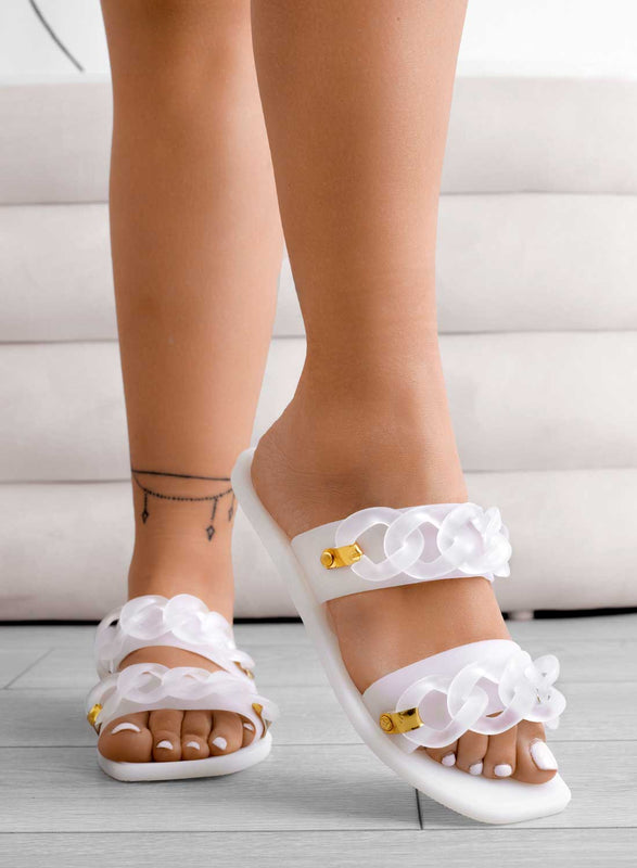 IBIZA - Sandales de plage Alexoo blancs en caoutchouc avec chaîne