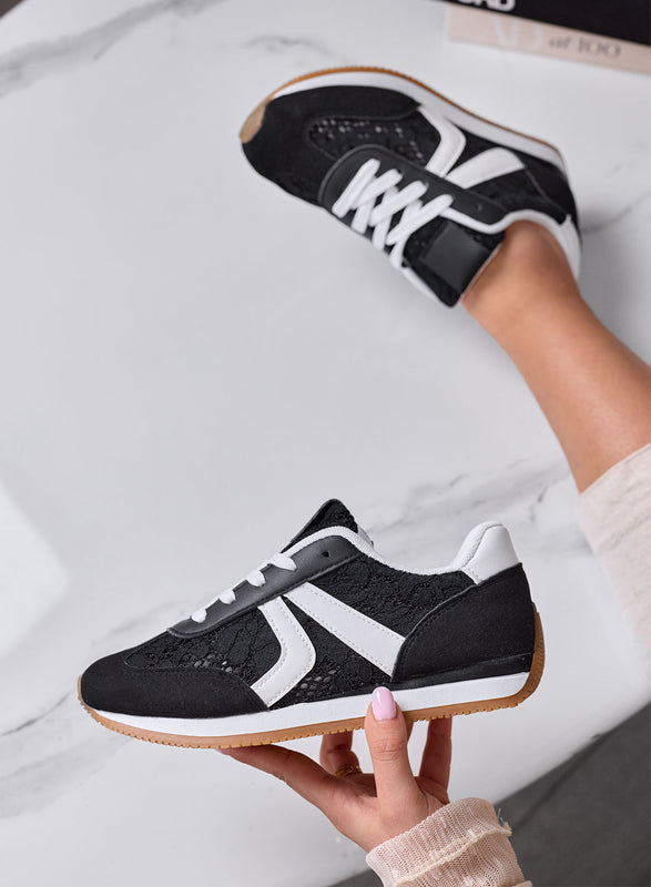 GIULIANA - Zapatillas negras con encaje e inserciones blancas