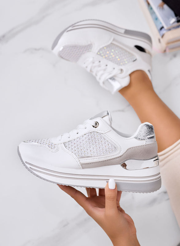 MELEK - Sneakers bianche con inserti argento e suola platform