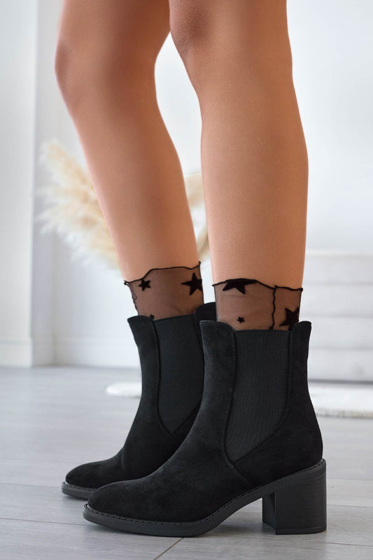 SCOTT - Black suede ankle boots with side elastic