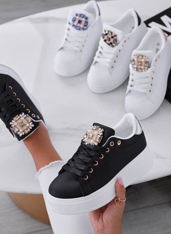 SOPHIE - Black sneakers with jewel application and gold back