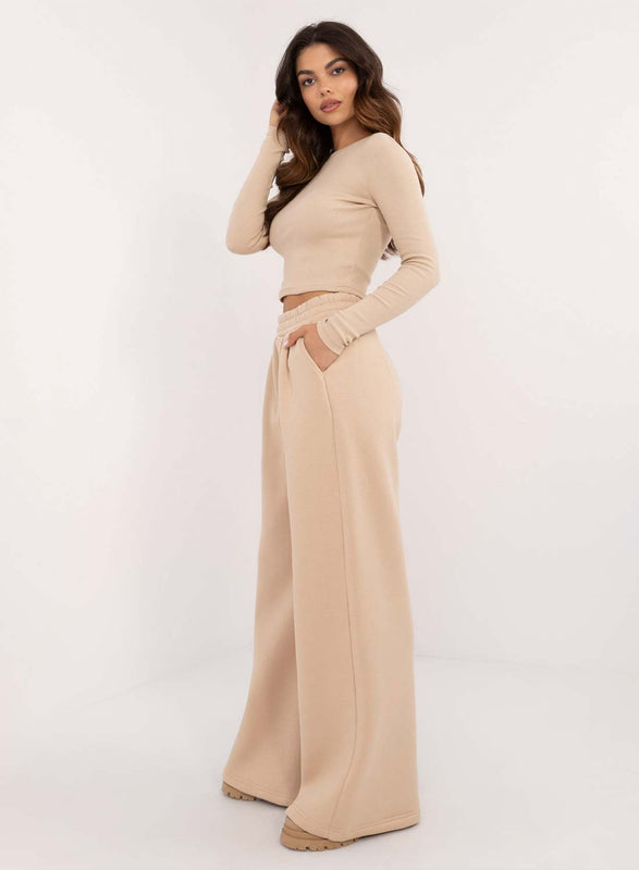 Beige two-piece fleece tracksuit