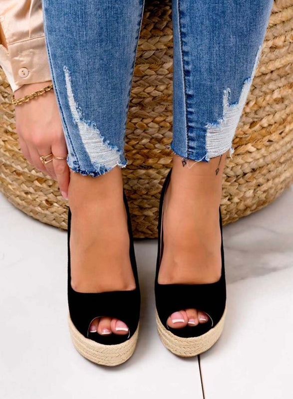 CLEO - Espadrillas nere scamosciate con zeppa