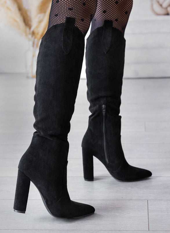 DANTE - Black suede Alexoo boots with comfortable heel