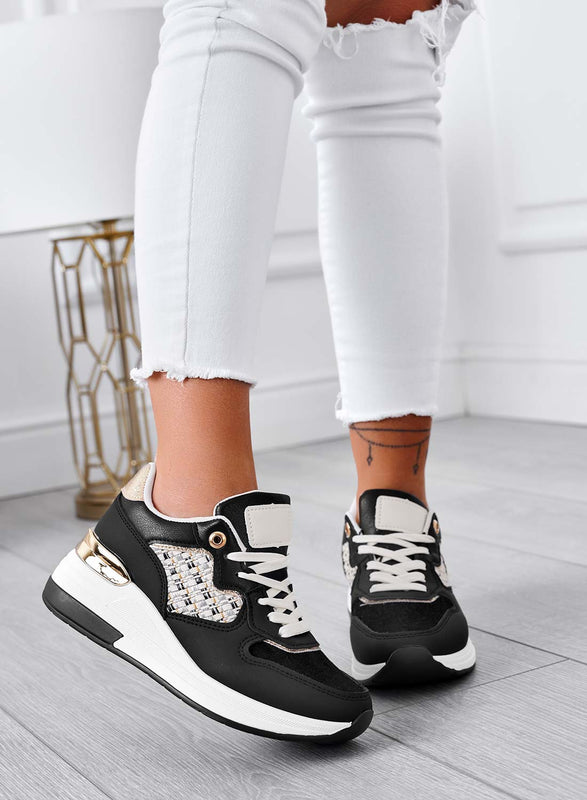 HANNA - Black sneakers with fabric inserts