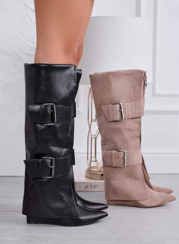 MEDELLIN - Black boots with zip and buckles