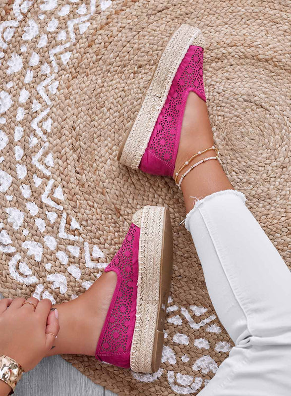 LILY - Embroidered fuchsia espadrilles with wedge