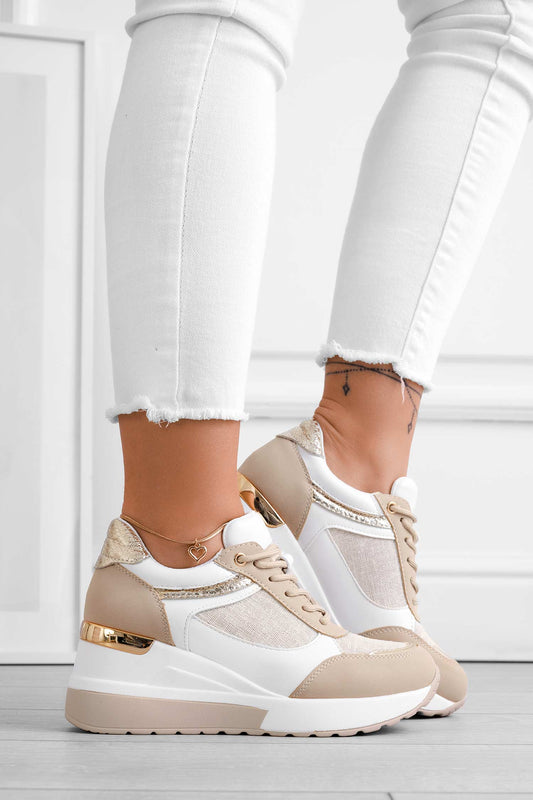 CAIRO - Beige sneakers with gold glitter fabric inserts