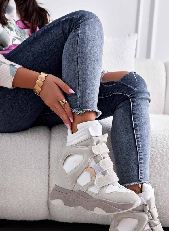 LAUREN - Ice white sneakers with internal wedge and tears