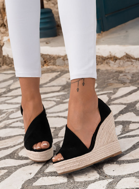 JOLIE - Black espadrilles with rope wedge