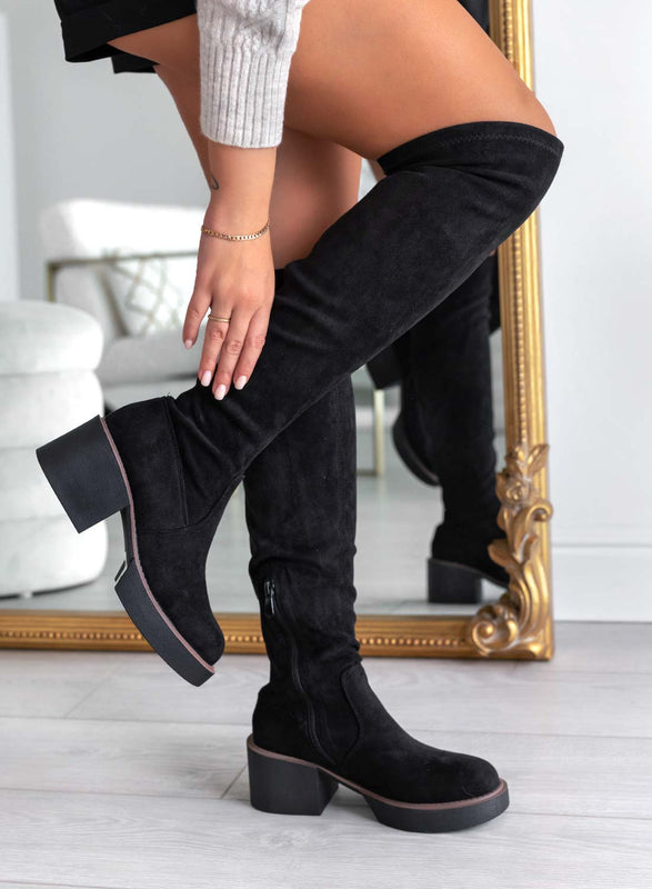 SLOANE - Alexoo black suede thigh-high boots