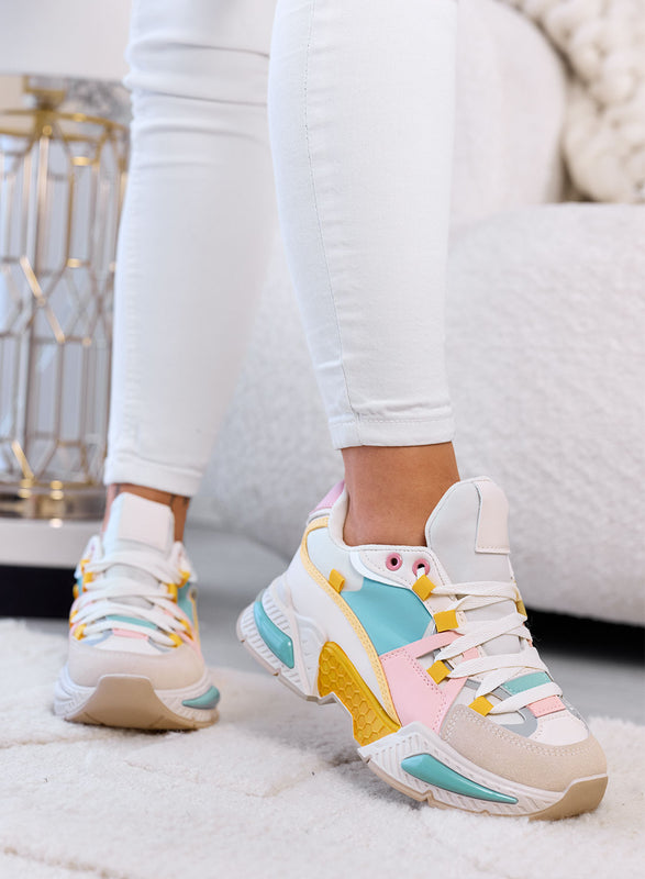 AMANDA - Sneakers Multicolor Pastello Chunky con Suola Platform